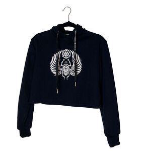 Rage Nation Cropped Hoodie Sz M Black White Double-Sided Graphic *READ*